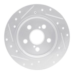 Lexus CT200H Brake Rotor (1) - Rear Right - R1 Concepts - Drilled & Slotted - Silver - `09-`24